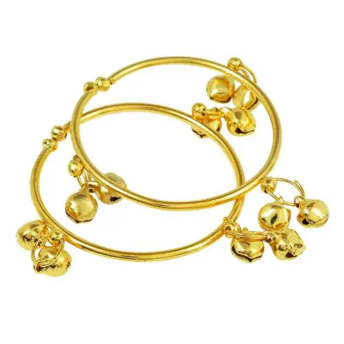 Morir Gold Plated Ghungroo Charms Adjustable Free Size Kada Bracelet Kids Bangle Nazariya for Unisex Babies Kids Jewelry -Set of 2 (1 Pair) Borns (0-1yrs)