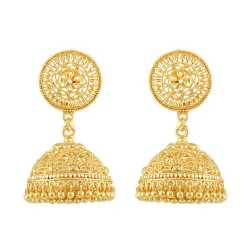 MEENAZ Traditional Temple One Gram Gold Brass Copper South Indian Screw Back Studs Meenakari Stone Ear Chains Hair Peacock Jhumkas Jhumka Earrings Combo for Women Girls Wedding chain -GOLD JHUMKI-M115