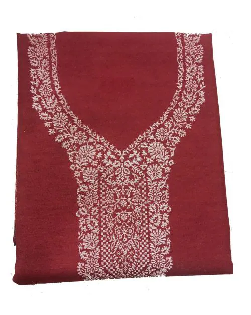 SAAKSHAAT Women's Unstitched Printed Winter Woollen Pashmina Salwar Suit Dress Material with Shawl - (Free Size) - Maroon