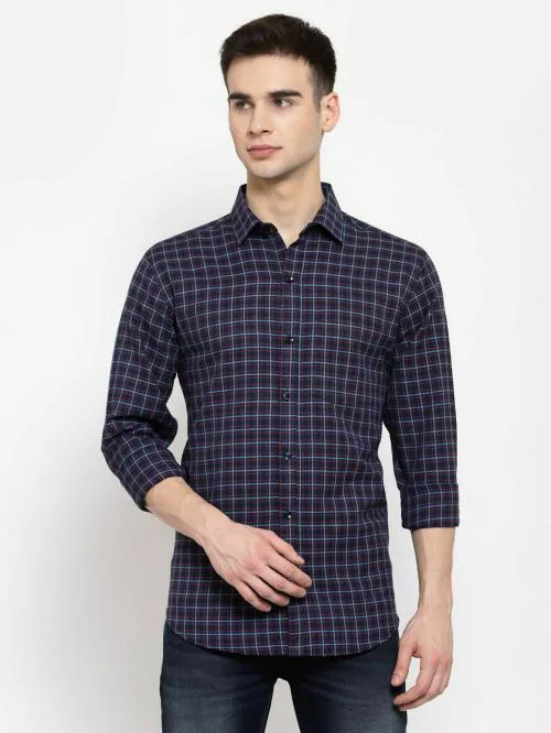 D KUMAR-dark blue checkered casual shirt