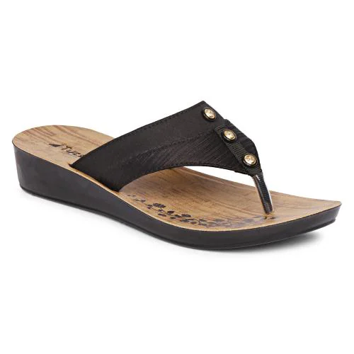 Tucson PU Black Slip On Classy Comfortable Lite weight Breathable Slippers For Walking | Daily Use |Office Use For Women