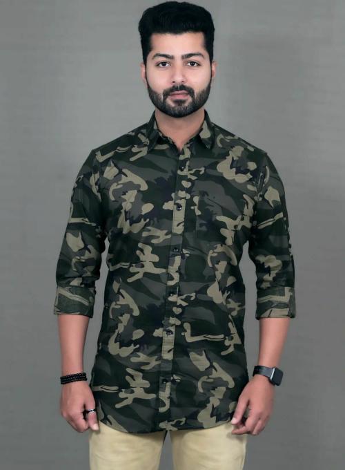 KACHCHAP Army Print Casual Shirt for Men (X-Large, Pure Cotton)