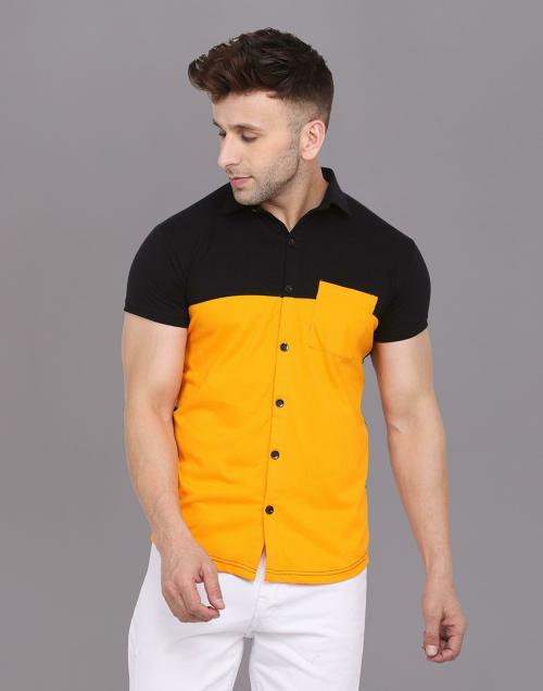 Tfurnish Men Yellow Colorblock Cotton Blend Casual Shirt