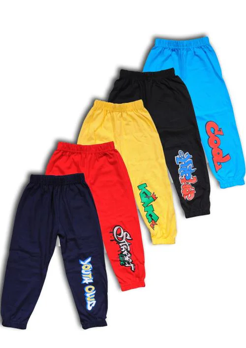 T2F Boys Multicolor 100% Cotton Printed Track Pants (Pack of 5)
