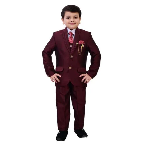 BT Dezines Kids 5 Piece Coat Pant Suit Set For Boys (12-13 Years, Maroon)