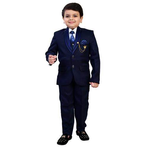 BT Dezines Kids 5-Piece Coat Pant Suit Set For Boys (9-10 years, Navy Blue)