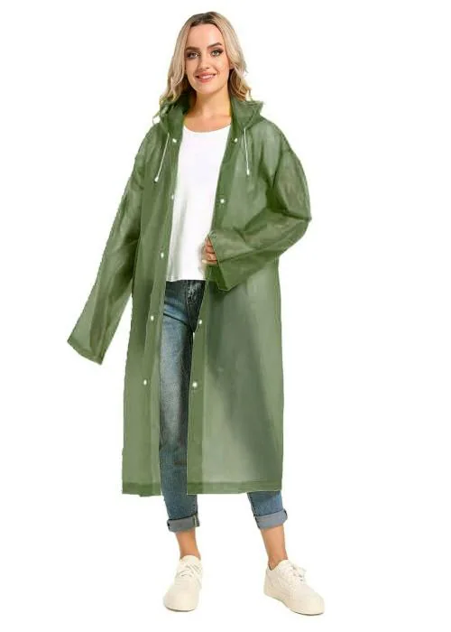 INFISPACE Women's Polyester Long RainCoat Pocho with Adjustable Cap and Dgreen Color Raincoat