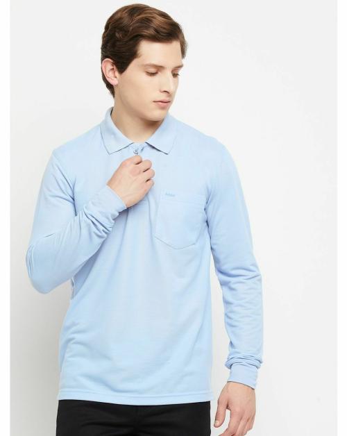 Adobe Men Light Blue Solid Spun PQ Polo Neck tshirt