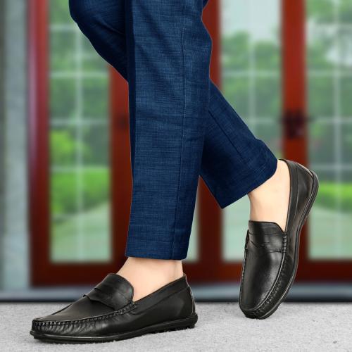 Calpasino Genuine Leather Slip on Loafers for Men (Black)