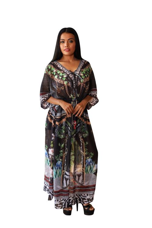 RAJORIA INSTYLE Women's Georgette Digital Print Kaftan/Beach Coverup/Bikini Coverup/Kaftan Coverup/Body Coverup Top/Drees/Colorfull EVA-1-ONE SIZE
