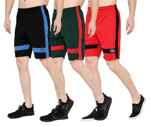 Oora Men Navy, Green, Red Pack Of 3 Sports Shorts