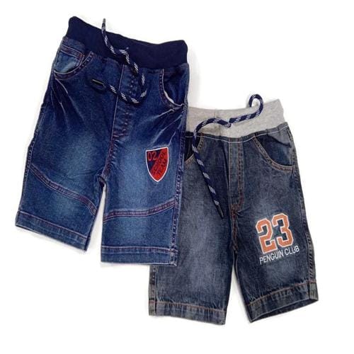 Pack of 2 Denim Shorts Boy's Regular Fit Casual Boxer Bermuda Stylish Denim Pants for Kids with Drawstring Pockets Baby Boy Half Pant |Blue, Navy|18-24 Months