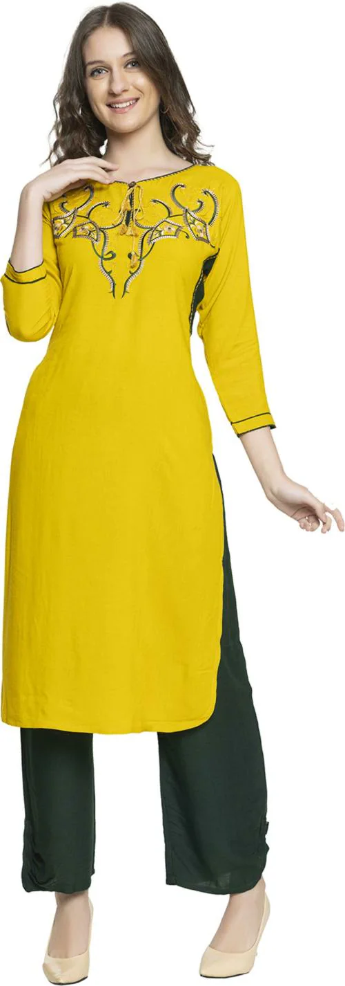 ELTHIA Superior Kurtis Plazo Set For Summer-Yellow