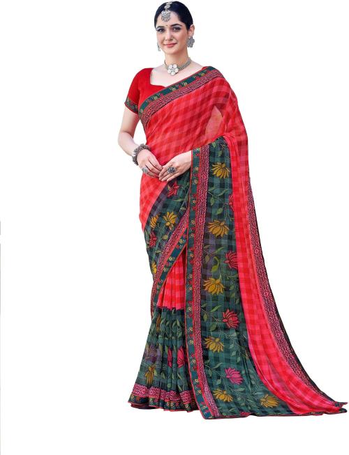 Ashika Women Multicolor Printed Georgette Saree with Unstitched Blouse Piece