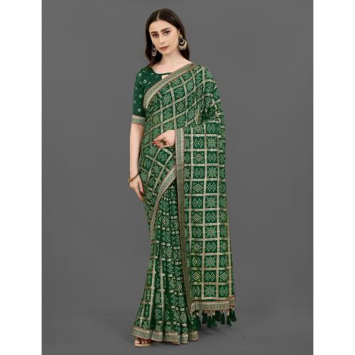 Marabout Dark Green Colour Embellished Bandhani Saree