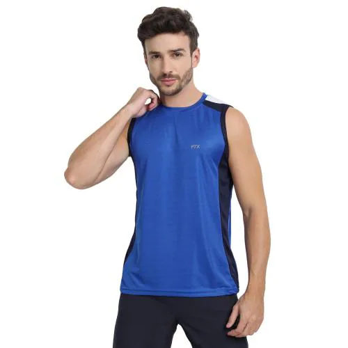 FTX Drifit Mens Cut & Sew Round Neck Sleeveless Royal Blue Sports Tshirt