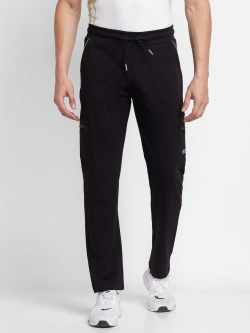 Spykar Black Cotton Slim Fit Trackpants For Men