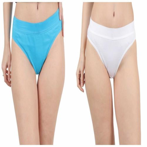 Glus Women Cotton high Waist Full Coverage hipster Panties , Assorted colour,Pack of 2