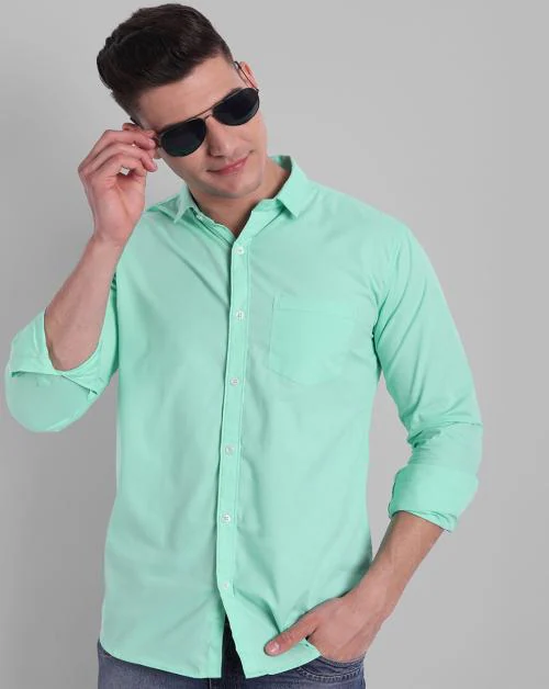 Majestic Man Men Mint Green Pure Cotton Shirt