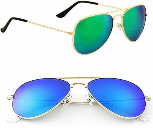 epic ink Mirrored Aviator Golden And Silver Sunglasses For Men And Women (Pack Of 2)