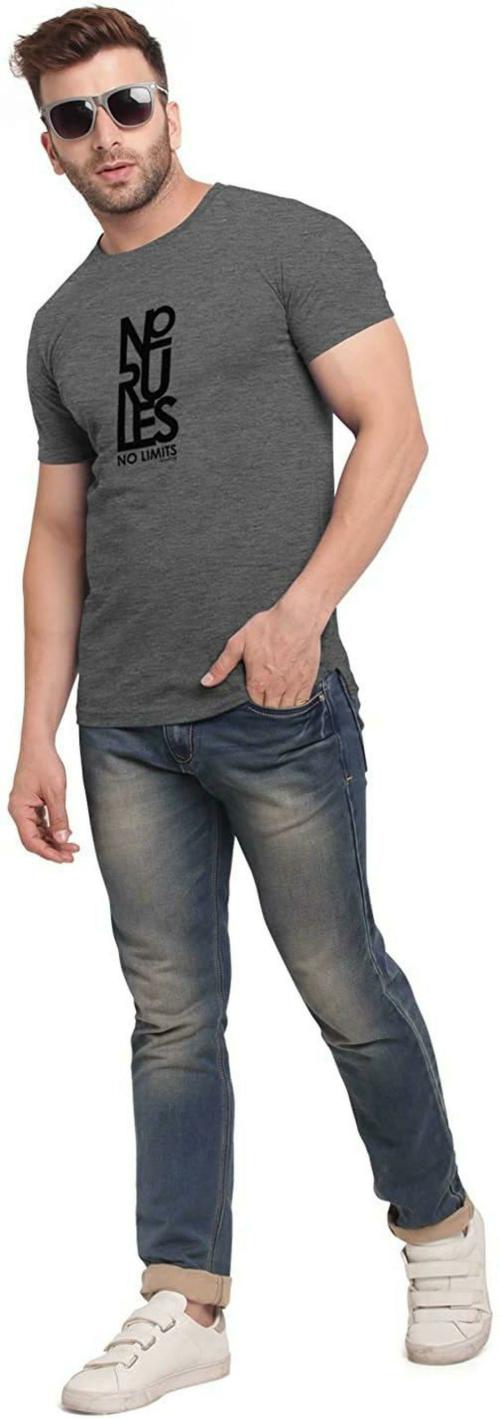 DHAGA Men Grey Printed Cotton Blend (Pack of 81) T-Shirt