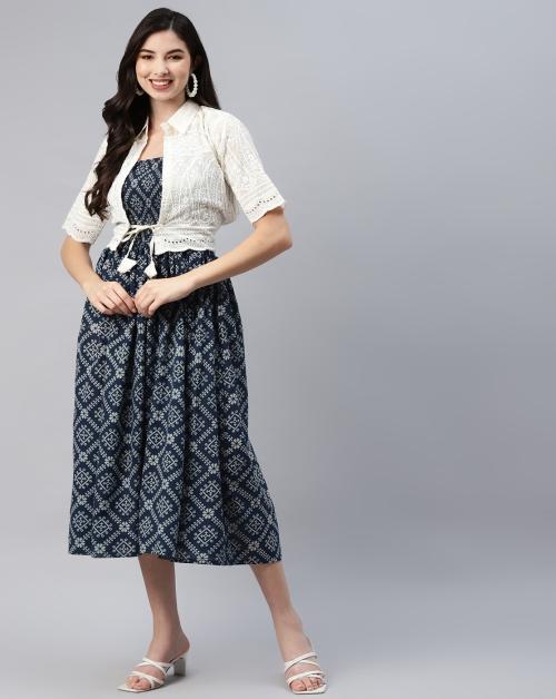 Aarika Women's White-Blue Party Wear Dress