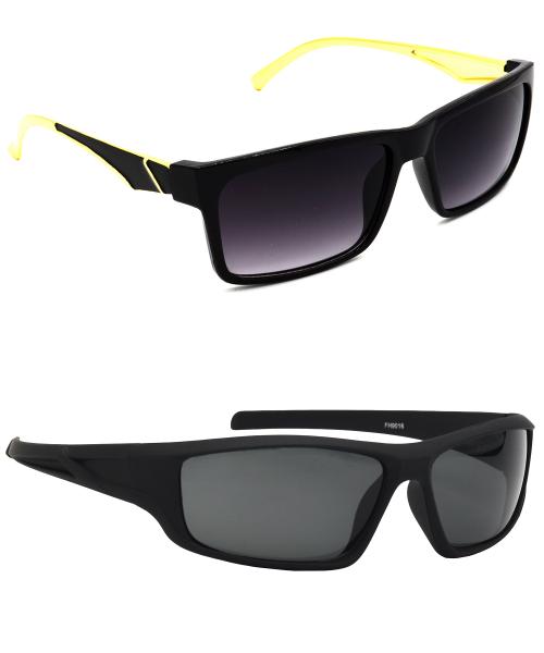 Red Leaf Men Women Boys & Girls Rectangular & Sports Sunglasses Golden & Black Frame, Grey Lens (Medium) Pack of - 2