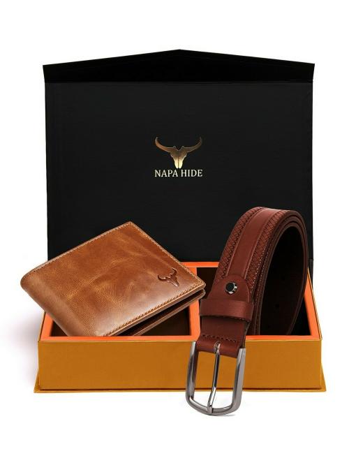 NAPA HIDE RFID Protected Genuine High Quality Leather Wallet & Belt Combo for Men