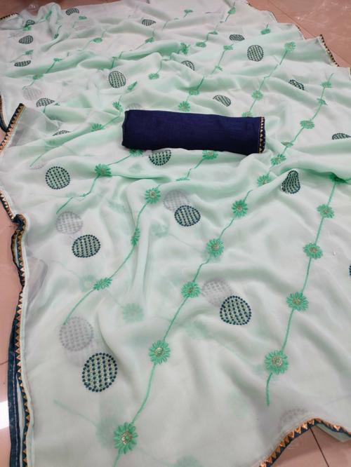 Sareez House Women Green Embroidered Georgette Bollywood Saree (Rakhi-Pista)