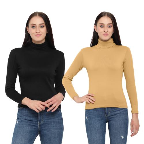 Buy Diaz Solid Women High Neck TShirt Black,Skin Online at Best Prices