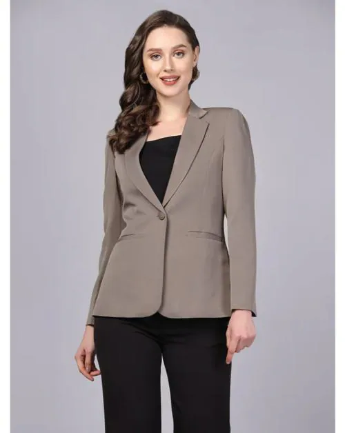 Mans Fab Solid Single Breasted Formal Women Blazer ( Brown - XS )