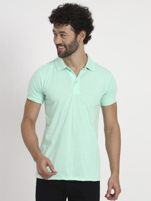 STYLE ACCORD MEN SOLID SEA GREEN COTTON POLO TSHIRT