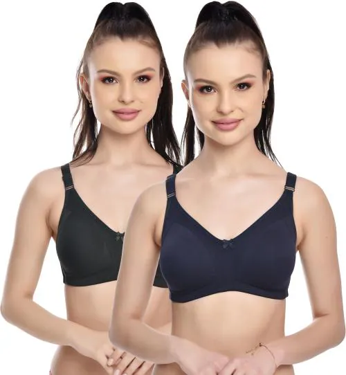 Alishan Black and Blue Cotton Blend Non Padded Bra - 36D (pack of 2) (AS0903)
