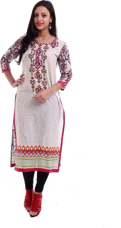 Inara Robes Women Multicolor Printed Cotton Blend Straight Kurta - S