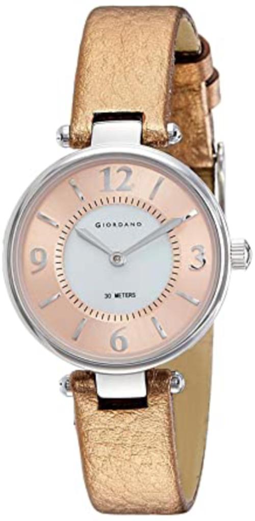 Giordano Analog Silver Dial Rose Gold Strap Watch For Women