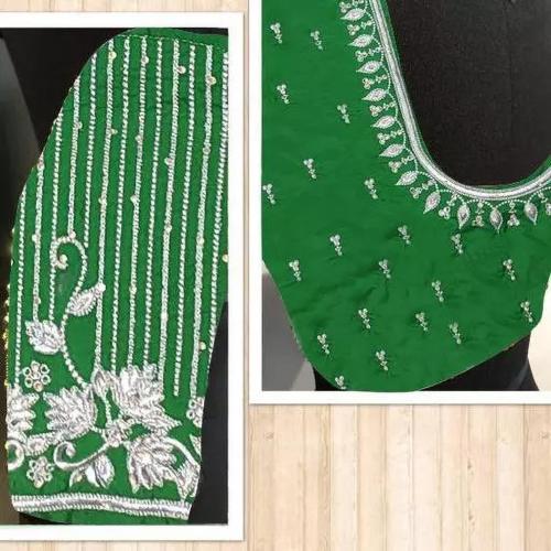 Ayush Creation Women Green Self Design Pure Silk Unstitched Blouse Material