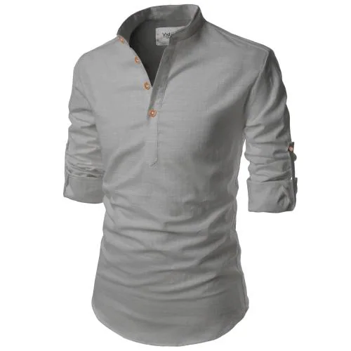 Vida Loca Cotton Grey Color Full Sleeve Casual Mandarin/Chinese Collor Slim Fit Short Kurta For Men and Boys