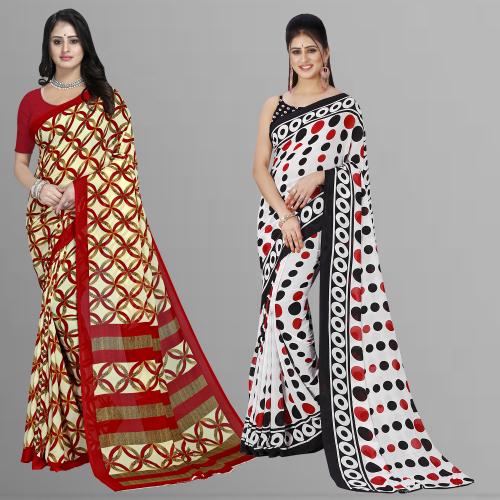 Anand Women Multicolor9 Self Design Pattern Georgette Pack of 2 Saree With Blouse
