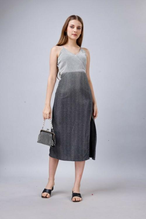 KC KEDARNATH CREATION Designer Sliver Dark Shade Dress Sliver,Black-M