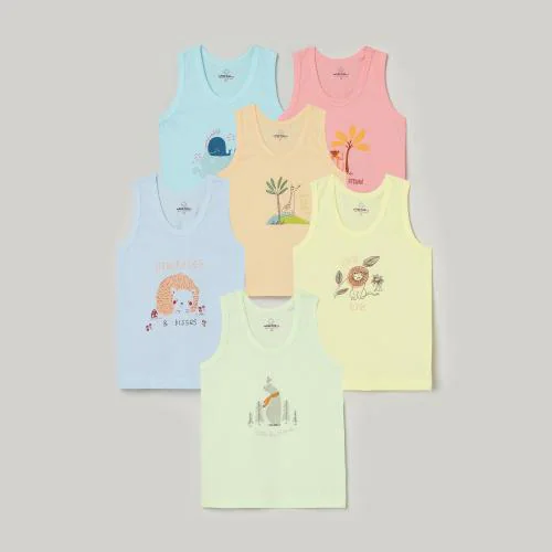 The Boo Boo Club Multi-Coloured Cotton Vest for Baby Boy's| 100% Cotton| Inner wear| For Breezy Summer Season| Animal Printed| 6 to 12 Months kids wear| | t shirt for boys| t shirt for girls| tshirt boys| boys tshirt| boys tshirts| girls tshirts