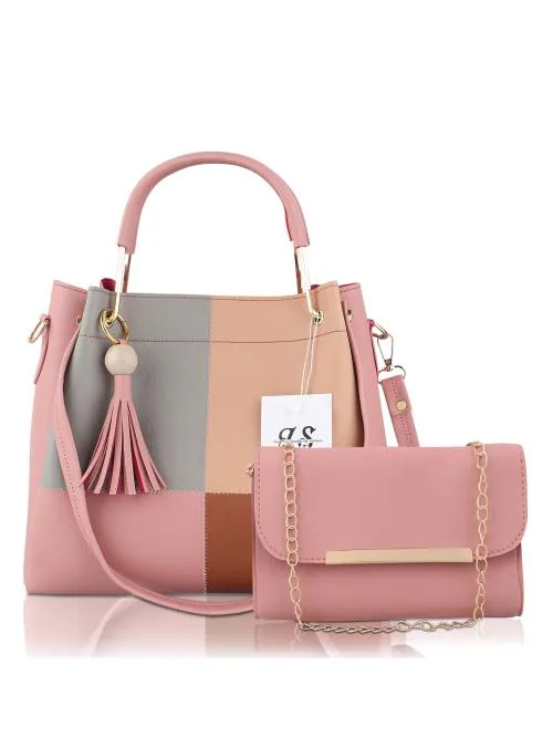 LIVE FASHION Colour Blocked Pink Women Handbag - Regular Size  (Pack of: 2)