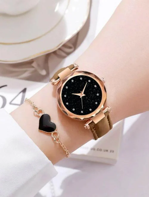 Stojira Analog Black Dial Brown Strap Watch For Women