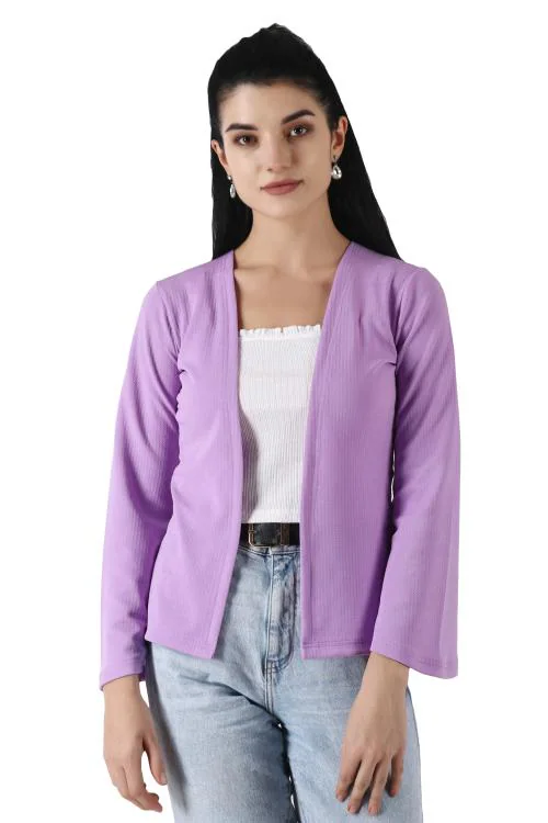 Buy Popwings Front Open Women Lavender Shrug with Bell Sleeve Online at