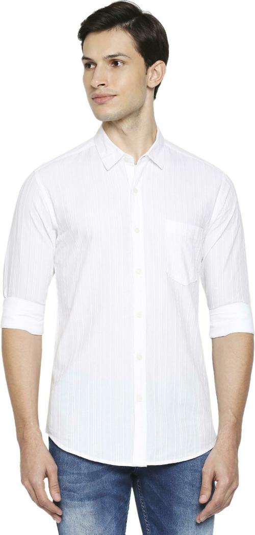 Mufti Men's Slim Fit Textured Plain Relaxed Casual Shirt In Cotton