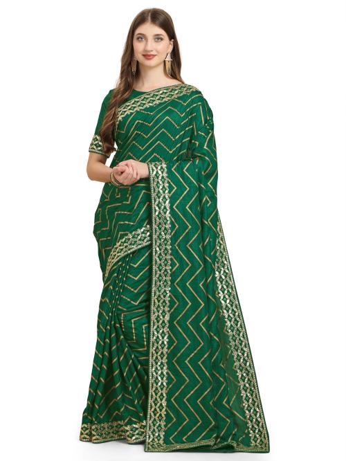 IrisTheStudio Women Green Silk Blend Embroidered, Printed Leheria Saree - Pr_Ferrari