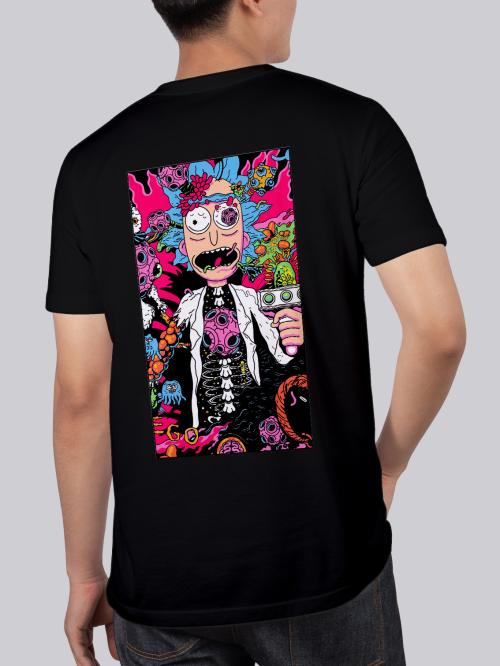 BLISSINK RICK AND MORTY Front And Back Printed Black Cotton Tshirt for Men