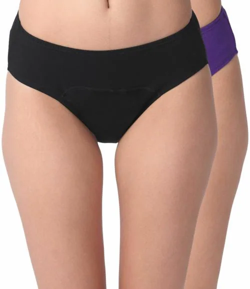 Adira | Reusable Period Panties Women | Hipster Fit | Reusable | Leakproof Panty For Periods | For School, Travel & Work | Medium Flow | Use With Pad | Plus Size | Pack Of 2 | Black & Magenta | 7XL