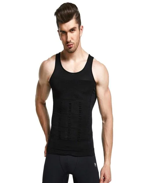 Ada Men’s Slimming Body Shaper Vest Shirt Abs Abdomen Slim Stretchable Tummy Tucker Vest Color - Black (Size - XL)