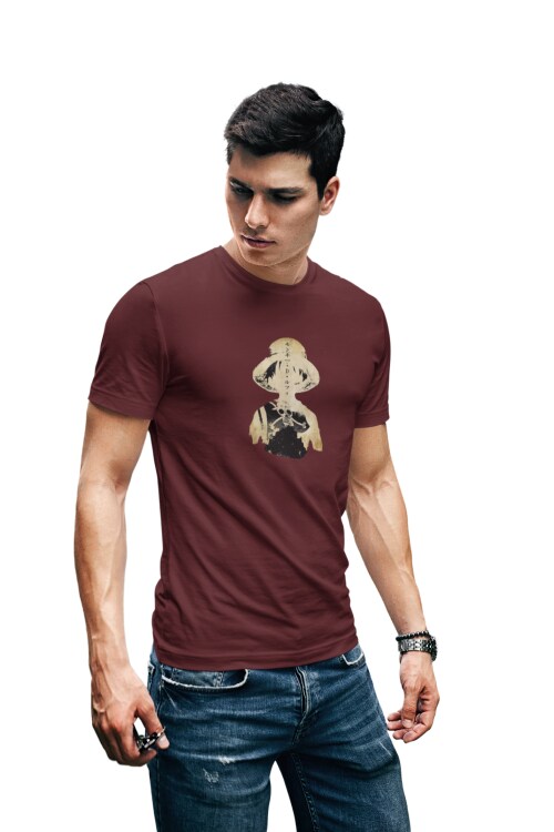 Maroon - Small Luffy One Piece T shirt For Men TeesTheDay