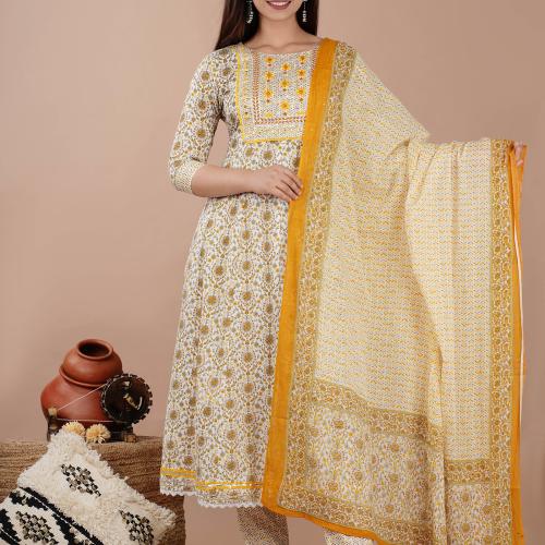 Unisets Women Multicolor Embroidered Viscose Rayon Kurta, Pyjama and Dupatta Set